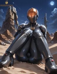 1girls ai_generated armor ass bodysuit breasts cameltoe cameltoe_focus chinese_stealth_suit fallout female female_only helmet helmet_with_visor large_ass large_butt large_thighs legs_apart light-skinned_female low-angle_view medium_breasts pose posing pussy pussy_focus sitting skin_tight solo tagme thick_thighs twistedpeach