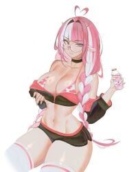 1girls ahoge antenna_hair bare_belly bare_chest bare_hands bare_midriff bare_navel bare_shoulders bare_skin bare_thighs belly belly_button big_breasts big_breasts black_choker black_coat black_jacket black_shorts blank_expression blank_eyes blank_stare blunt_bangs braid braided_hair braided_pigtails braided_twintails breasts busty busty_female busty_girl choker cleavage coat collarbone curvaceous curvaceous_body curvaceous_female curvaceous_figure curvaceous_hips curvaceous_thighs curvy curvy_body curvy_female curvy_figure curvy_hips curvy_thighs digital digital_art digital_drawing digital_drawing_(artwork) digital_media digital_media_(artwork) emotionless exposed_belly exposed_chest exposed_midriff exposed_navel exposed_shoulders exposed_skin exposed_thighs eyebrows_visible_through_hair female female_focus female_only fingernails fingers glasses glasses_on_face glasses_on_head high_resolution highres hourglass_figure huge_boobs huge_breasts jacket large_boobs large_breasts lean_figure legwear long_hair looking_at_viewer midriff multicolored_hair narrow_waist navel neutral_expression original original_art original_artwork original_character parted_lips pink_hair pink_hair_female plump_breasts s7nsles shorts shoulders simple_background sitting slender_body slender_waist slim_waist solo stockings thick_thighs thigh_highs thighhighs thighs upper_body white_background white_hair white_hair_female white_legwear white_stockings white_thigh_highs white_thighhighs wide_hips