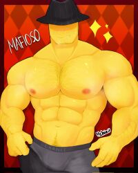 1boy abs armpit_hair bara bara_tiddies bara_tits blush body_hair dream_game drooling forsaken forsaken_(roblox) mafioso_(dream_game) mafioso_(forsaken) male muscles muscular muscular_male nipple_piercing pants_down rebelliousmilk saliva solo underwear