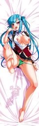 barefoot bishop_(company) blue_hair breasts clothing dakimakura_design feet female long_hair looking_at_viewer lying mesu_kyoushi_4 naughty_face nipples panties skirt solo sweat takamine_miyu tied_hair twintails