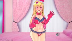 3d bed big_breasts breasts camera christmas_hat christmas_outfit embarrassed female gyaru kitagawa_marin koikatsu my_dress_up_darling sono_bisque_doll_wa_koi_wo_suru theyuta123 yellow_hair
