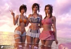 3d 3d_(artwork) 3girls aerith_gainsborough breasts cleavage female female_focus female_only final_fantasy final_fantasy_vii light-skinned_female light_skin rendonyx square_enix tifa_lockhart titties yuffie_kisaragi