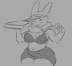 1girls bra breasts cleavage female forsaken_(roblox) furry ghostbacon gubby parlor_gubby pizza roblox roblox_game robloxian self_upload shorts sketch standing tagme thighs