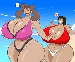 2girls beach breasts female female_only huge_ass huge_breasts hyper hyper_breasts igphhangout pokemon shauna_(pokemon) surprise tan_body trainer_go_(igph)