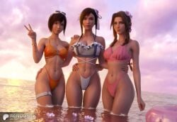 3d 3d_(artwork) 3girls aerith_gainsborough breasts cleavage female female_focus female_only final_fantasy final_fantasy_vii light-skinned_female light_skin rendonyx square_enix tifa_lockhart titties yuffie_kisaragi
