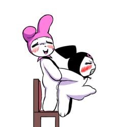 1futa 2females 2women black_eyes cum_in_ass cum_inside female female_only futanari hyper_bulge intersex kuromi lesbian_sex my_melody painful painful_penetration sanrio white_skin yuri