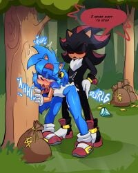 absurd_res anthro armor ass big_butt black_body black_fur blue_body blue_fur blush bodily_fluids clothed clothing cum cum_in_vagina cum_inside cum_while_penetrated doggy_style duo english_text eulipotyphlan fan_character female female_penetrated footwear forest forest_background forest_sex from_behind_position fur genital_fluids gloves green_eyes hair handwear headgear hedgehog hi_res leotard male male/female male_penetrating male_penetrating_female mammal moan money money_bag nature nature_background penetration plant popful_mail pussy sega selena_the_popful_hedgehog sex shadow_the_hedgehog shoes sonic_the_hedgehog_(series) text tree xao_art