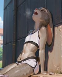 ai_generated breath female_masturbation fingering fur furry high_resolution highres hires judy_hopps masturbation panzglard sport sports_bra sports_shorts sports_uniform sportswear sweat tired zootopia zootopia_2