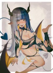 1girls arm_support big_breasts big_breasts black_fingernails black_nail_polish black_nails black_wings blue_hair blue_hair_female blunt_bangs breasts busty busty_female busty_girl calves character_request cleavage collarbone copyright_request demon_horn demon_horns demon_tail demon_wings digital digital_art digital_drawing digital_drawing_(artwork) digital_media digital_media_(artwork) eyebrows_visible_through_hair feet female female_focus female_only fingernails fingers full_body groin half_naked half_nude hand_on_leg hand_on_own_leg hand_on_own_thigh hand_on_thigh happy high_resolution highres horn horns hourglass_figure knees large_boobs large_breasts lean_figure legs long_hair looking_at_viewer multicolored_hair nail_polish nails naked naked_female naked_woman narrow_waist nude nude_female nudity open_mouth open_mouth_smile parted_lips plump_breasts ripped_clothing ripped_clothing s7nsles semi_nude shoulders simple_background sitting sitting_on_ass sitting_on_knees slender_body slender_waist slim_waist smile smiley_face smiling smiling_at_viewer solo tail thick_thighs thighs toes tongue tongue_out torn_clothes torn_clothing upper_teeth white_background white_hair white_hair_female wide_hips wings yellow_eyes yellow_eyes_female