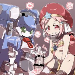 blazermate blush breasts censored green_eyes medarot nipples penis red_eyes robot