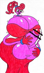 2022 balls big_breasts big_penis breasts cum cumming female fondling_balls gigantic_breasts green_eyes huge_balls huge_cock male mommy_long_legs penis pixiv poppy_playtime red_dress rkskfl source thick_thighs touching_own_penis