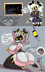 anal angry anon big_nipples breasts comic cumming female huge_breasts j_(murder_drones) male male/female murder_drones office_lady sad sex thumbs_up tie tsundere twintails upset wrong_math yellow_nipples