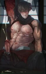 1boy abs armor bara blush clothed clothing cum cum_on_body dead_or_alive erect_penis erection grey_hair hatonasi long_hair long_hair_male looking_at_viewer male male_only momoguma_artist multiple_boys muscle muscles naughty_face ninja ninja_gaiden nipples pecs penis ryu_hayabusa testicles undressing yaoi