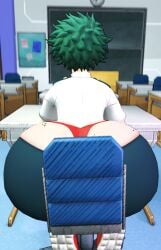 1boy 1boys 3d 3d_(artwork) 3d_render ass big_ass big_butt bottom_heavy butt_crack classroom clothed fat_ass fat_butt femboy izuku_midoriya male school school_uniform sissy solo thordersfm underwear wardrobe_malfunction