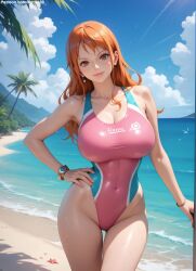 1girls 2d ai_generated ass athletic athletic_female bare_shoulders belly big_ass big_breasts bikini bikini_bottom bikini_top curvy curvy_figure cute cute_face detailed eyelashes eyeshadow female female_only fit fit_female focus ginger ginger_hair high_quality huge_breasts large_breasts legs light-skinned_female light_skin lips lipstick long_hair looking_at_viewer makeup mascara mature midriff nami nami_(one_piece) nero100 one_piece orange_eyes orange_hair outdoors outside pale-skinned_female pale_skin posing post-timeskip sagging_breasts seductive seductive_look stable_diffusion swimsuit swimwear tagme thick_ass thick_butt thick_thighs thighs wide_hips