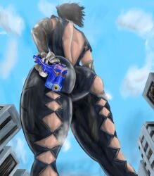 2d 2d_(artwork) bayonetta bayonetta_(character) bigger_female black_hair breasts female giant_breasts giantess goddess gun huckleberry8181 huge_ass huge_breasts huge_butt nintendo sega thick_ass thick_hips thick_legs thick_thighs witch