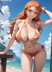 1girls 2d ai_generated ass athletic athletic_female bare_shoulders belly big_ass big_breasts bikini bikini_bottom bikini_top curvy curvy_figure cute cute_face detailed eyelashes eyeshadow female female_only fit fit_female focus ginger ginger_hair high_quality huge_breasts large_breasts legs light-skinned_female light_skin lips lipstick long_hair looking_at_viewer makeup mascara mature midriff nami nami_(one_piece) nero100 one_piece orange_eyes orange_hair outdoors outside pale-skinned_female pale_skin posing post-timeskip sagging_breasts seductive seductive_look stable_diffusion swimsuit swimwear tagme thick_ass thick_butt thick_thighs thighs wide_hips