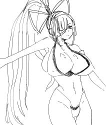 1girls big_breasts bikini breasts busty cleavage covered_nipples curvy erect_nipples_under_clothes eyepatch female female_only hair_ribbon half-closed_eye hi_res highres large_breasts legs long_hair looking_at_viewer majikina_mina monochrome navel oekaki ponytail pose posing ribbon sagging_breasts samurai_shodown sideboob snk swimsuit thighs thong_bikini traditional_media voluptuous