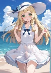 1futa 2025 agren_soufer ai_generated beach blonde_hair braid braided_hair bulge cum cum_on_thighs cum_through_clothes futa_only futanari green_eyes lillie_(pokemon) medium_hair penis_under_clothes penis_under_skirt pixiv pokemon small_breasts solo stable_diffusion uncensored