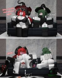 ... 1boy 1girls 3d anus areolae ass before_and_after big_breasts blush breasts casting_couch condom_wrapper cum_dripping_from_ass cum_dripping_out_of_pussy cum_on_breasts cum_on_thighs english_text female goggles green_hair hat horns male moonyrr34 nipple_piercing nipples pubic_hair pussy red_hair roblox roblox_avatar robloxian sex tagme text thighs twitter_username watermark white_skin