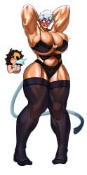 1girls absurd_res arms_behind_head big_breasts blush bra commission dragon_ball fan_character female female_only full_body garter_belt garter_straps heavy_blush huge_breasts kei_(subway_gorilla) lingerie muscles muscular muscular_female muscular_thighs panties red_eyes red_face saiyan saiyan_girl shocked shocked_expression short_hair solo sotcho stockings tail wardrobe_malfunction white_background white_hair wide_hips