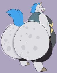 1boy 2d 2d_artwok ass ass ass_bigger_than_head big_ass big_butt big_tummy blue_hair chubby chubby_male clothed clothes clothing equine freckles freckles_on_ass furry furry_only hairy_ass hooves horn huge_ass huge_butt hyper_ass hyper_butt jewelry looking_at_viewer looking_back looking_back_at_viewer looking_over_shoulder male male_only megacoolbear megacoolbear_(artist) motion_lines narrowed_eyes no_genitals no_sex nonhuman overweight overweight_male pants_around_ankles pants_down pulling_down_pants punk regular_show shirt solo solo_male standing tail tummy unicorn unicorn_(regular_show) wobbling_ass