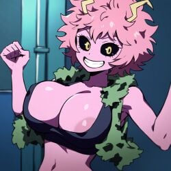 1girls ai_generated areola_slip covered_nipples female large_breasts mina_ashido mullon my_hero_academia novelai pink_hair pink_skin