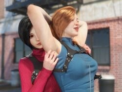 2girls 3d ada_wong ada_wong_(adriana) ada_wong_(cosplay) armpit_fetish armpits ass big_ass big_breasts breasts bust busty capcom chest curvaceous curvy curvy_figure female female_focus ginger ginger_hair hips hourglass_figure huge_ass huge_breasts human large_ass large_breasts legs light-skinned_female light_skin mature mature_female morgan_tylle_(word2) resident_evil resident_evil_4 slim_waist thick thick_hips thick_legs thick_thighs thighs tickling tickling_armpits voluptuous waist wide_hips word2