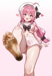 1girls ai_generated avi_(sbubby) beret blush breasts dirty_feet feet feet_up female from_below hair_ornament hair_ribbon imminent_stomp looking_at_viewer pink_hair pussy sbubby stomp stomping visiuun voluptuous voluptuous_female white_headwear