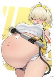 about_to_burst about_to_explode air_inflation belly_inflation big_belly bloated_belly blush elegg_(nikke) goddess_of_victory:_nikke hose hose_in_butt hose_inflation inflation kakuajialter pump solo solo_female