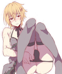 1boy blonde_hair blush bulge chikage_kazama hakuouki_shinsengumi_kitan lingerie looking_at_viewer male_only short_hair tagme undressing yaoi