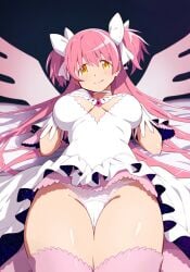 ai_generated goddess long_hair madoka_kaname magical_girl mahou_shoujo_madoka_magica pink_hair puella_magi_madoka_magica stockings thick_thighs twintails ultimate_madoka very_long_hair voluptuous voluptuous_female yellow_eyes