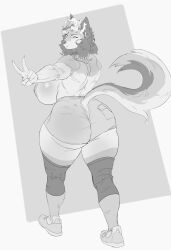 1girl 1girls 2d 2d_(artwork) 2d_artwork alternate_version_available anthro anthro_only big_ass big_breasts big_butt big_hips big_thighs canine colorless dreamy_pride ear_piercing earrings female female_focus female_only fur furry furry_ears furry_only furry_tail half_naked jean_shorts no_bra no_shirt peace_sign shoes short_jeans shorts solo solo_female solo_focus tail thick_ass thick_thighs voluptuous voluptuous_female wink winking_at_viewer wolf wolf_ears wolf_girl wolf_tail