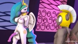 3d_(artwork) alicorn animal_genitalia animal_penis anthro armor balls big_breasts biped breasts crown digital_media_(artwork) duo equid equine equine_genitalia equine_penis exhibitionism friendship_is_magic ftg_crossgender fti_crossgender futanari genitals gynomorph hair half-erect hasbro headgear headgear_only helmet helmet_only hi_res horn intersex male mammal multicolored_hair my_little_pony mythological_creature mythological_equine mythology nipples pegasus penis princess_celestia_(mlp) royal_guard_(mlp) rule_63 senthaurekmern wings