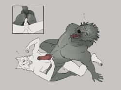 anal anal_sex animal_genitalia animal_penis anthro anus ass ass_focus blaidd_(elden_ring) butt_focus canid canine canine_genitalia canine_penis canis chest_tuft cowgirl_position duo elden_ring female from_front_position fromsoftware fur genitals grey_body grey_fur heart_symbol hi_res knot looking_pleasured male male/male male_penetrated male_penetrating male_penetrating_anthro male_penetrating_male mammal muscular navel nipples on_bottom on_top open_mouth organs penetration penile penile_penetration penis purple_eyes raised_tail redwulf24 riding riding_cock scar sex sheath simple_background sitting_on_another spread_legs spreading stomach tail teeth tongue tuft vein veiny_penis wolf ych_(character)