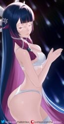 1girls ass bra breasts closed_eyes closed_eyes columbina_(genshin_impact) female genshin_impact helloimtea medium_breasts multicolored_hair pink_hair purple_hair solo solo_female underwear