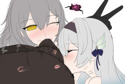 2girls anilingus anilingus_through_clothes ball_sucking big_balls collaborative_fellatio dark-skinned_male firefly_(honkai:_star_rail) honkai:_star_rail interracial kiss_mark lipstick_mark lipstick_on_penis lord_dante multiple_girls peace_sign pubes pubic_hair rimjob rimming rimming_male saliva saliva_drip stelle_(honkai:_star_rail) submissive_female ugly_bastard