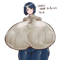 1girls big_breasts blue_hair breasts enormous_breasts f_no_5(artist) female female_focus female_only giant_breasts gigantic_breasts huge_breasts hyper_breasts large_breasts massive_breasts tagme