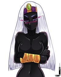 alien alien_girl alien_humanoid armbands black_body crown duck_dodgers earless facial_mark loen91 looney_tunes martian martian_(duck_dodgers) mouthless_female nude nude_female purple_eyebrows purple_eyes queen_tyr'ahnee warner_brothers white_hair