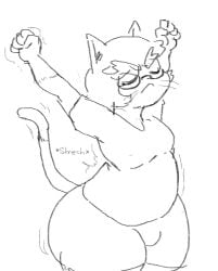 anthro belly big_eyebrows bubble_butt catboy chonk chubby_femboy closed_eyes fat_ass feline femboy fur furry jaz_(olozva) olozva original_character small_breasts small_penis solo stretch stretching tight_clothing tiny_bulge wide_hips