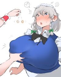 2girls big_breasts breast_grab breasts female female_focus female_only flandre_scarlet grey_hair huge_breasts hypnosis large_breasts maid maid_headdress maid_uniform retoruto sakuya_izayoi short_hair touhou yuri