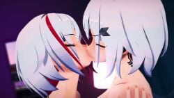 2girls 3d animated blue_eyes clone eyes_closed eyes_visible_through_hair female female_only honkai:_star_rail kissing lesbian_kiss licking miruno_(artist) multiple_girls no_sound selfcest tagme tongue topaz_(honkai:_star_rail) video white_hair wip yuri