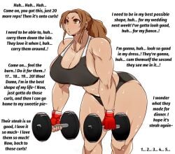 2d big_breasts breasts brown_hair brown_hair_female buff buff_female caption comedy curvy curvy_female curvy_figure dat_ass english english_text female female_only femdom femdom_caption funny hanzo2929 humor large_breasts love meme muscular muscular_arms muscular_female muscular_thighs older_female original original_character original_characters ponytail sweat sweatdrop sweating sweaty_body taller_female taller_girl tanktop thick_thighs wholesome wife wife_and_husband working_out workout workout_clothes