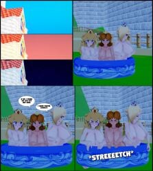 3d 3girls amanwithnoplan comic embarrassed_nude_female female mario_(series) multiple_girls princess_daisy princess_peach princess_rosalina super_mario_bros.