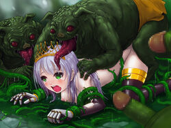 4boys blush borurun breasts female green_eyes haiboku_no_princess_knight long_hair multiple_boys nipples open_mouth orc princess rape tagme tentacle tiara