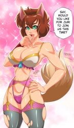 1girls animal_ears announcer ass big_breasts breasts brown_hair bust busty cowboy_shot curvaceous curvy digital_media_(artwork) female female_focus fox_girl green_eyes hips hourglass_figure humanoid koto large_breasts legs light-skinned_female light_skin looking_at_viewer omiiverse pink_background short_hair shounen_jump solo speech_bubble tail thick thick_hips thick_legs thick_thighs thighs voluptuous waist whiskers wide_hips yu_yu_hakusho