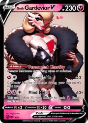 ai_generated anthro bimbo bimbo_anthro cerberuspup77926 collar femboy feminine_male gardevoir goth goth_girl male male_only nogitsuneboi ownership playing_card pokemon pokemon_(species) pokemon_card pokephilia property sissy sissyfication slutty_outfit thick_thighs trading_card trainer training