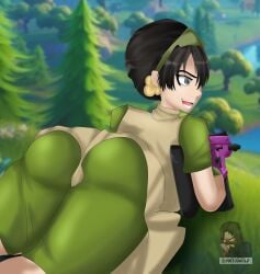 1girls avatar_legends avatar_the_last_airbender big_ass big_butt black_hair clothed clothed_female earth_kingdom female fortnite fortnite:_battle_royale grey_eyes holding_weapon huge_ass looking_away matoiwolf pussy_visible_through_clothes smiling_at_viewer thick_ass thick_thighs thighs toph_bei_fong white_skin wide_hips