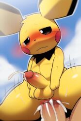 ai_generated anal anal_sex anthro ass big_ass big_butt bubble_ass bubble_butt gay gay_sex male male_penetrating male_penetrating_male on_back on_lap pichu pokemon pokemon_(species) sex