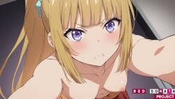 ai_generated angry blonde_hair blush breasts classroom_of_the_elite eyelashes karuizawa_kei ponytail purple_eyes selfie solo